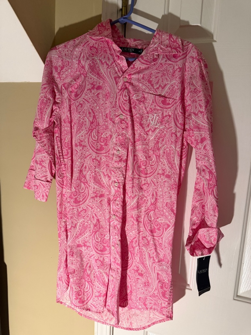 Ralph Lauren Pink Paisley Long Sleeve Sleep Shirt/pajama dress oversized XS
